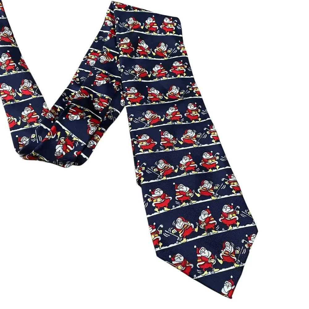 Vintage The Windsor Collection Necktie- 100% Silk- Santa Playing Golf Christmas